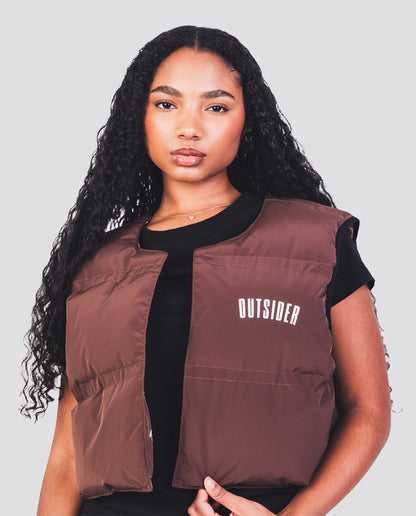 Outsider Women's Winter Crop Puffer Vest (Brown)