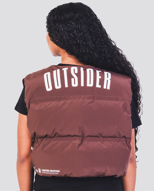 Outsider Women's Winter Crop Puffer Vest (Brown)