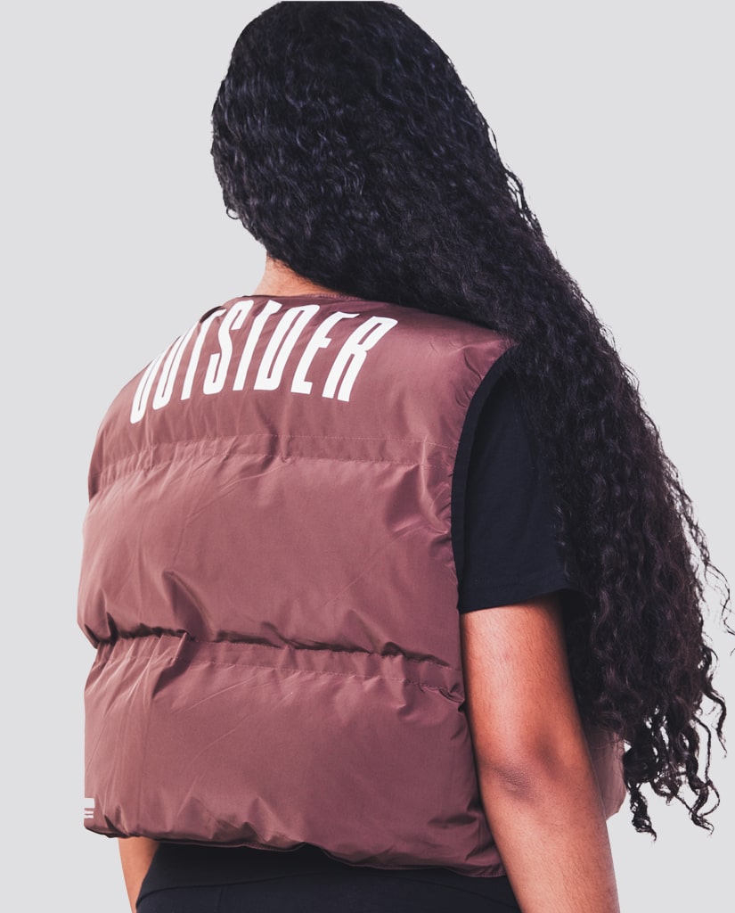 Outsider Women's Winter Crop Puffer Vest (Brown)